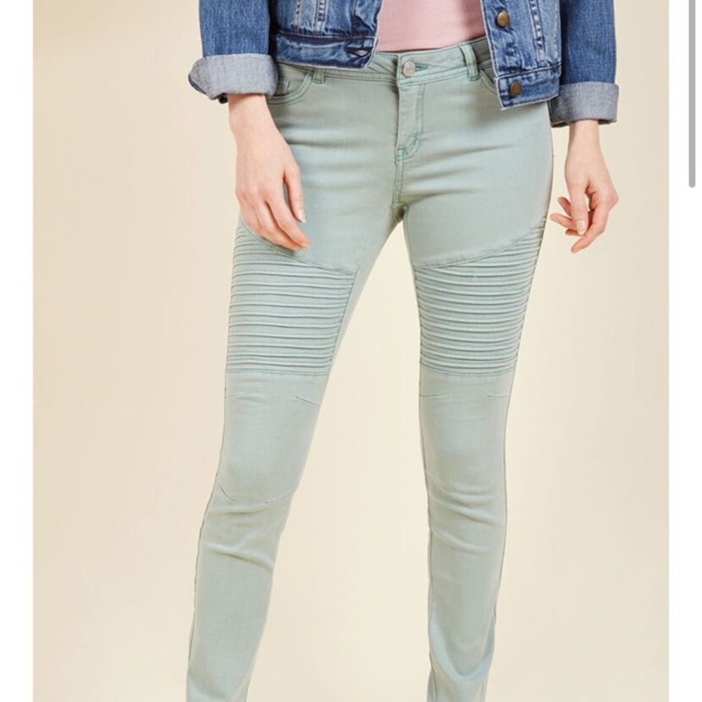 ModCloth Moto-Inspired Sage Skinny Jeans